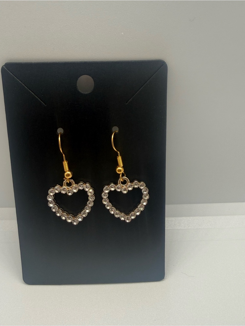 Gold Heart Crystal Drop Earrings - Sparkling Clear Stones
